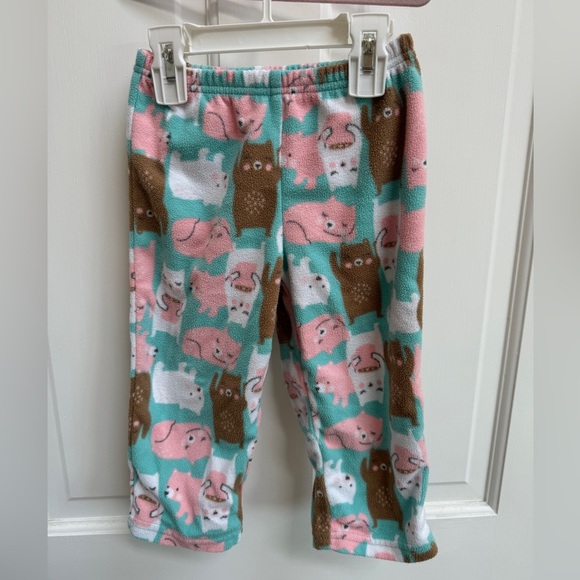 Carter’s 2T Girls White, Green, Pink Bear  Hot Chocolate Fleece Pajama Pants - Picture 1 of 4